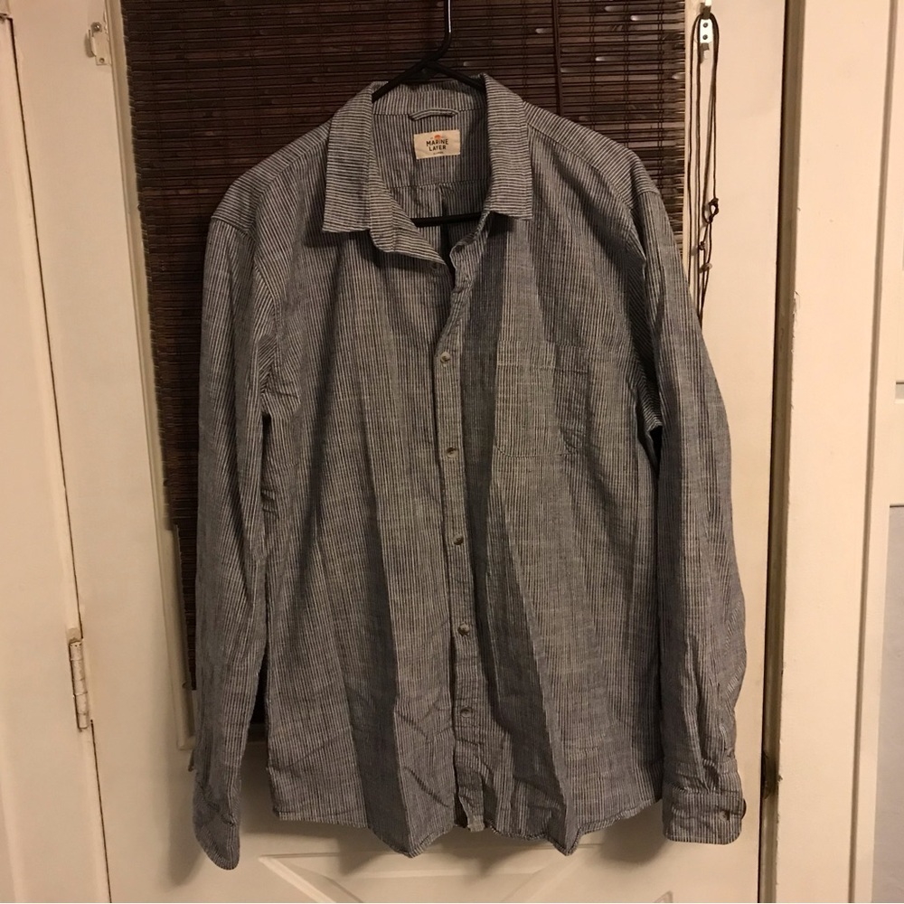 Marine Layer 100% Cotton Men's Blue Pinned Striped Shirt
